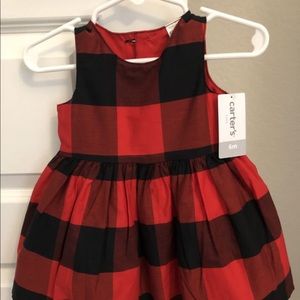 Carters baby girl red black plaid party dress 6m